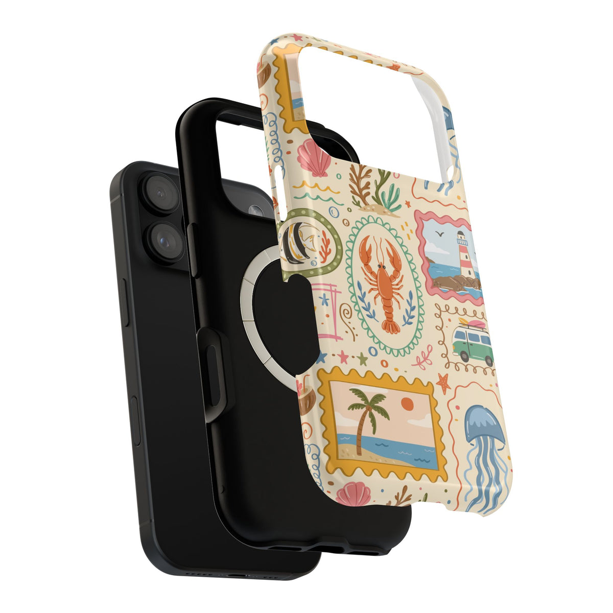 Coastal Postcard MagSafe case, close-up of the dual-layer construction