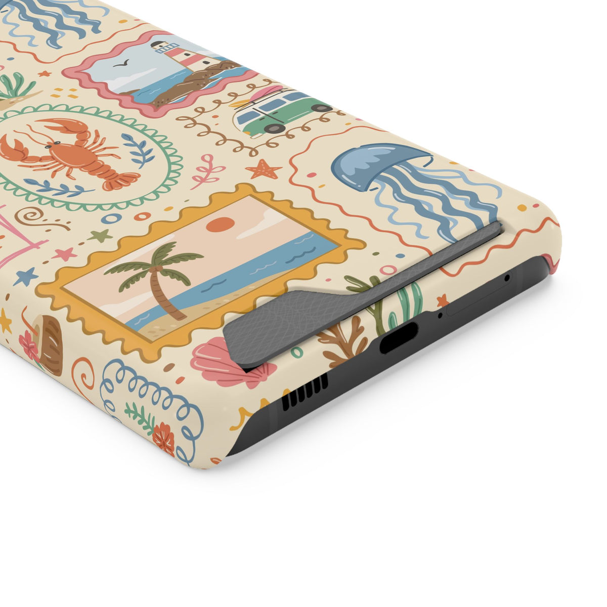 Coastal Postcard phone case with card holder for Samsung Galaxy S21 Ultra, glossy finish