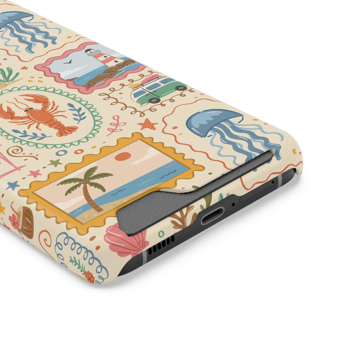 Coastal Postcard phone case with card holder, close-up of the card slot