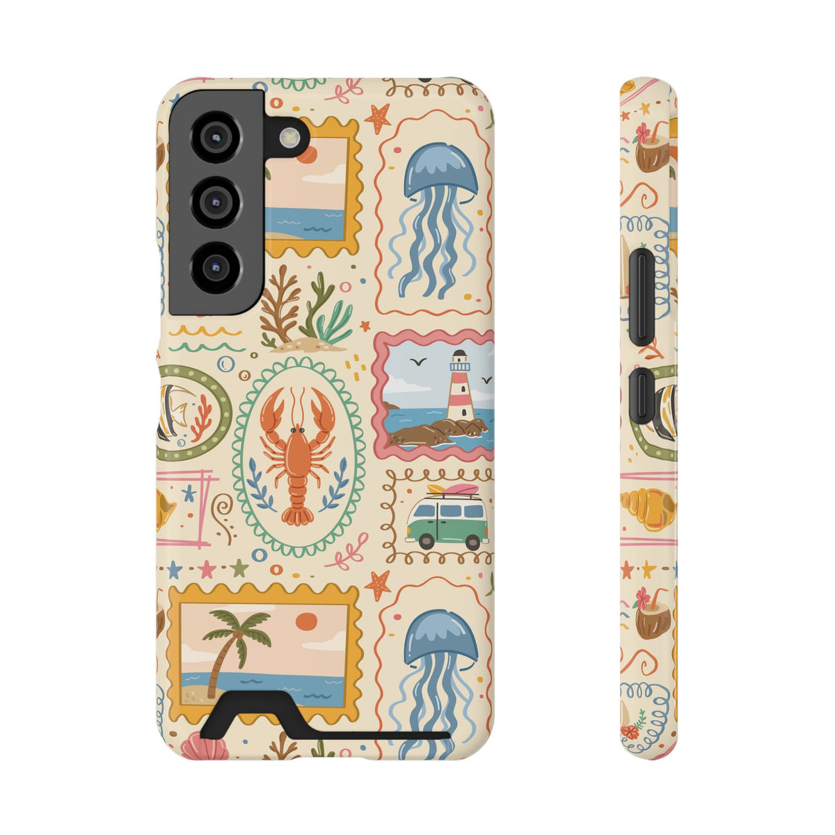 Coastal Postcard phone case with card holder for Samsung Galaxy S22, glossy finish