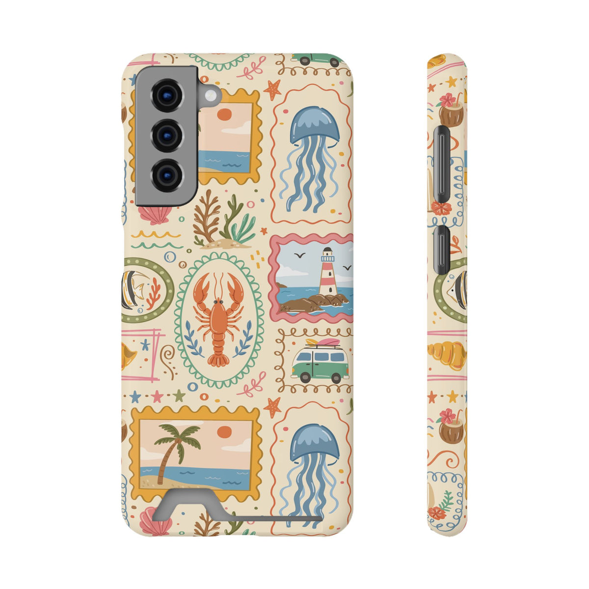 Coastal Postcard phone case with card holder for Samsung Galaxy S21, glossy finish