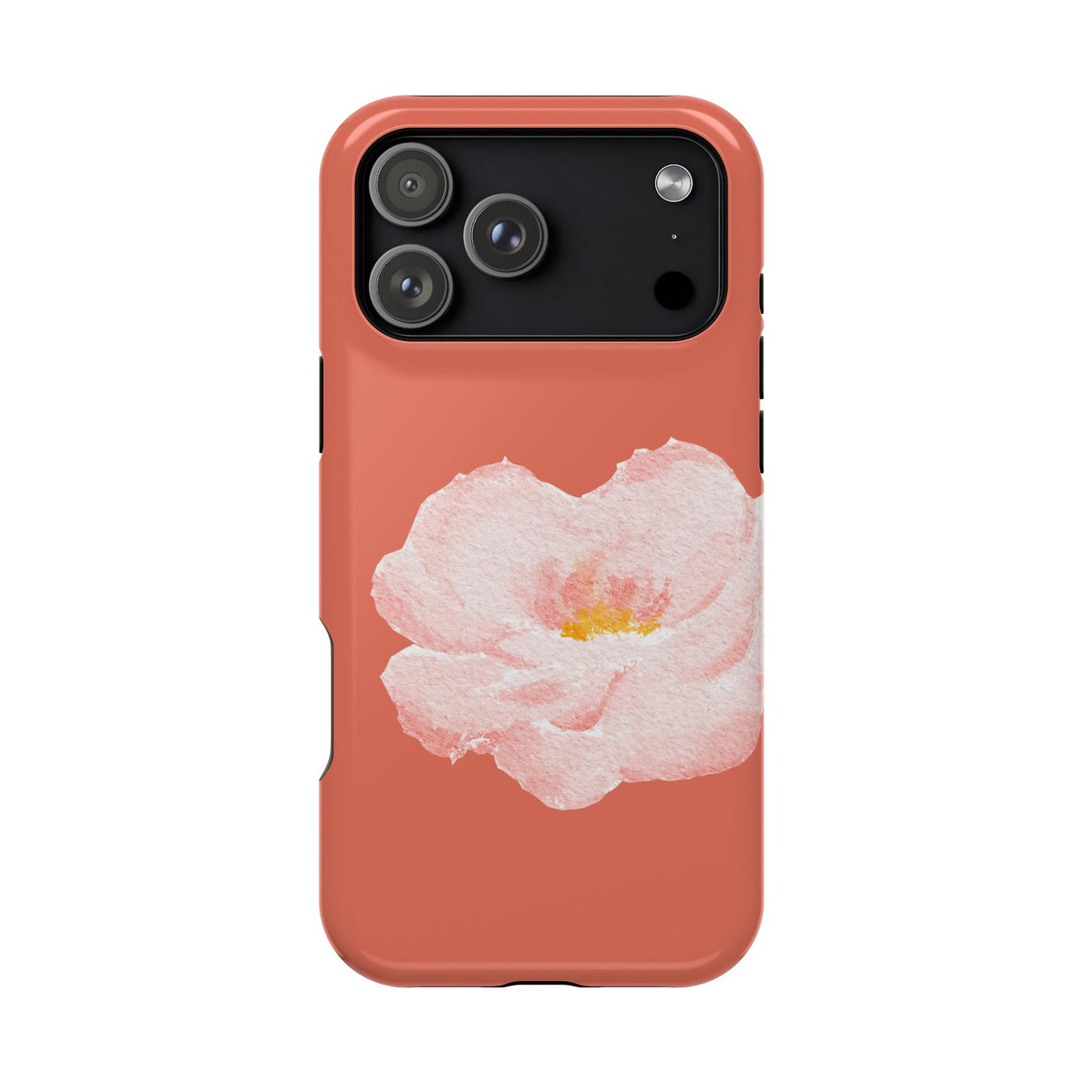 Coral Peony protective phone case for iPhone 17 Pro Max, glossy finish