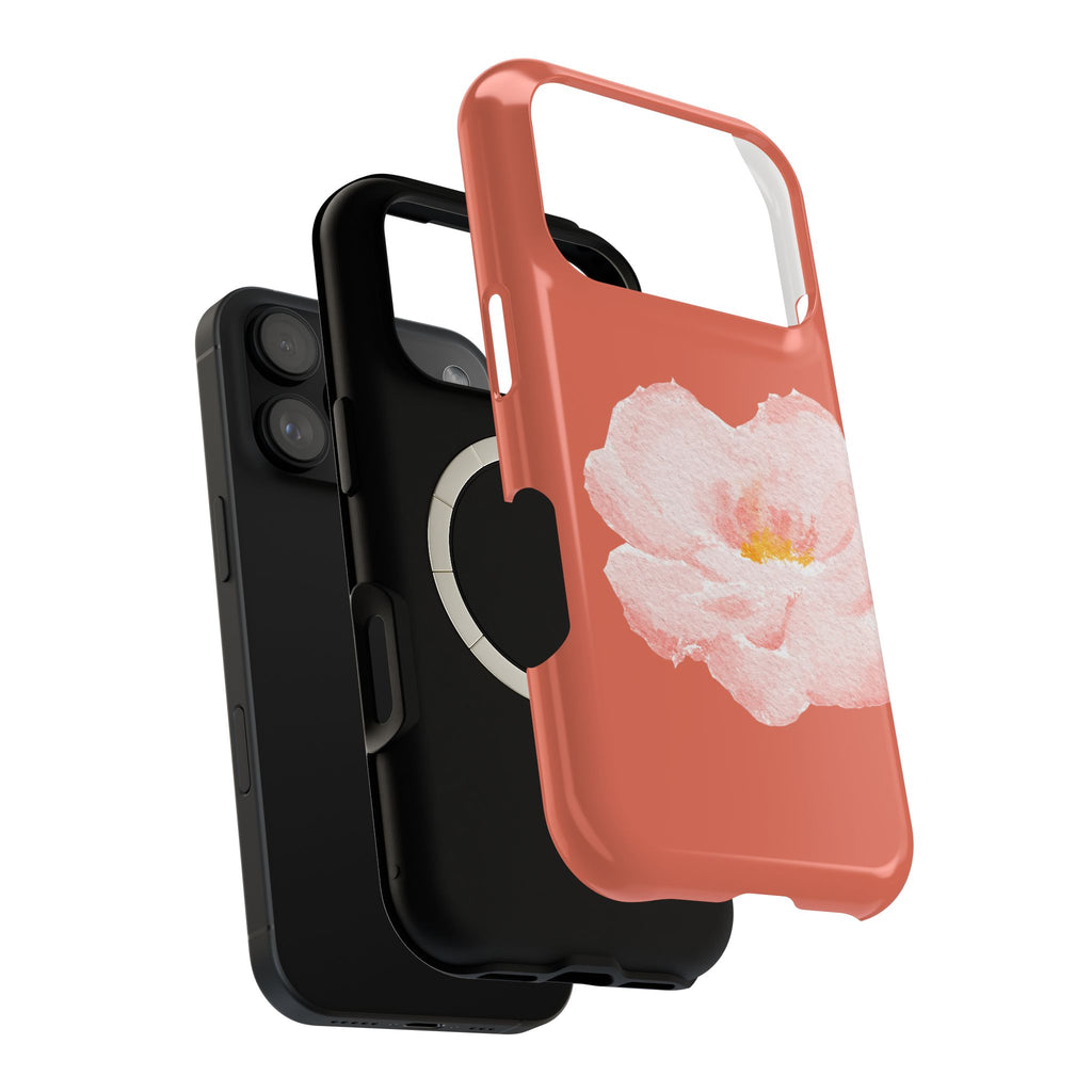 Coral Peony MagSafe case, close-up of the dual-layer construction