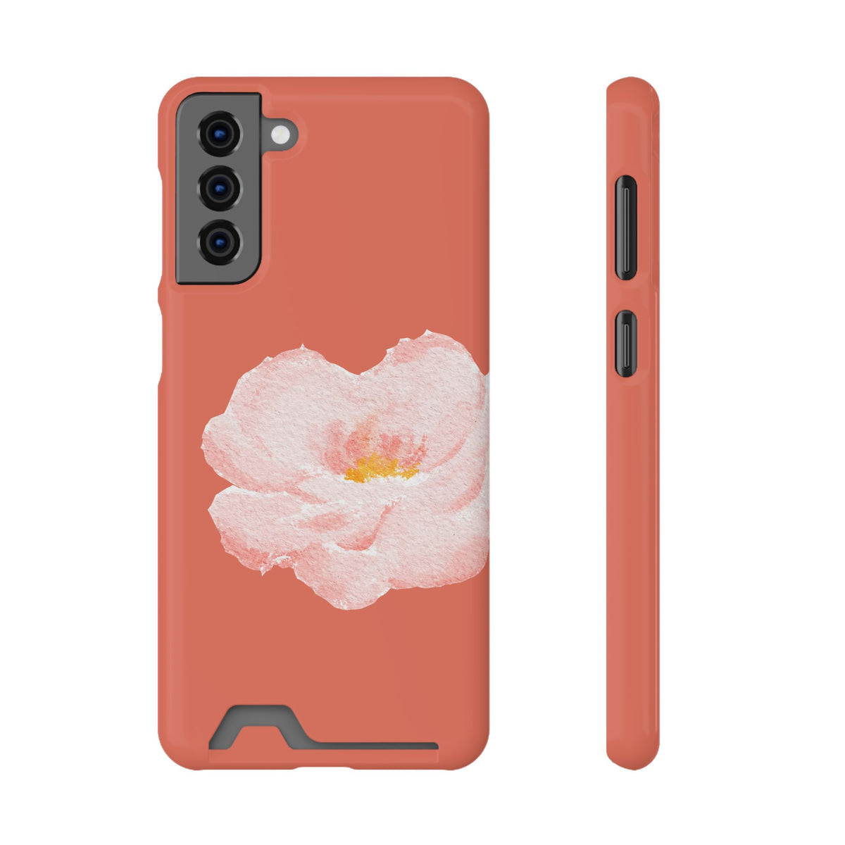 Coral Peony phone case with card holder for Samsung Galaxy S21 Plus, glossy finish