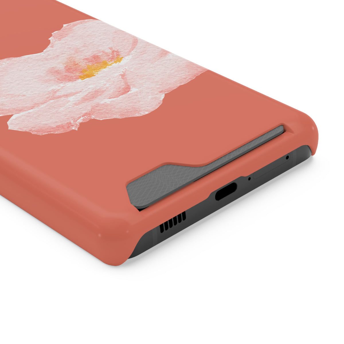 Coral Peony phone case with card holder for Samsung Galaxy S21 Ultra, glossy finish