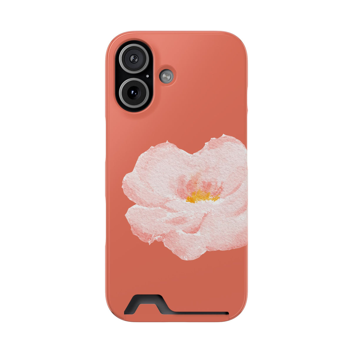 Coral Peony phone case with card holder for iPhone 17, glossy finish