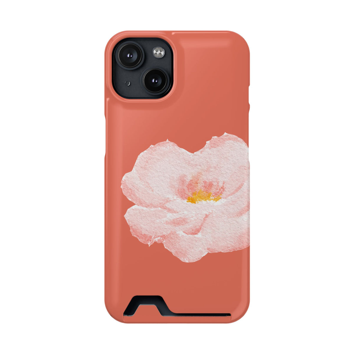 Coral Peony phone case with card holder for iPhone 14, glossy finish