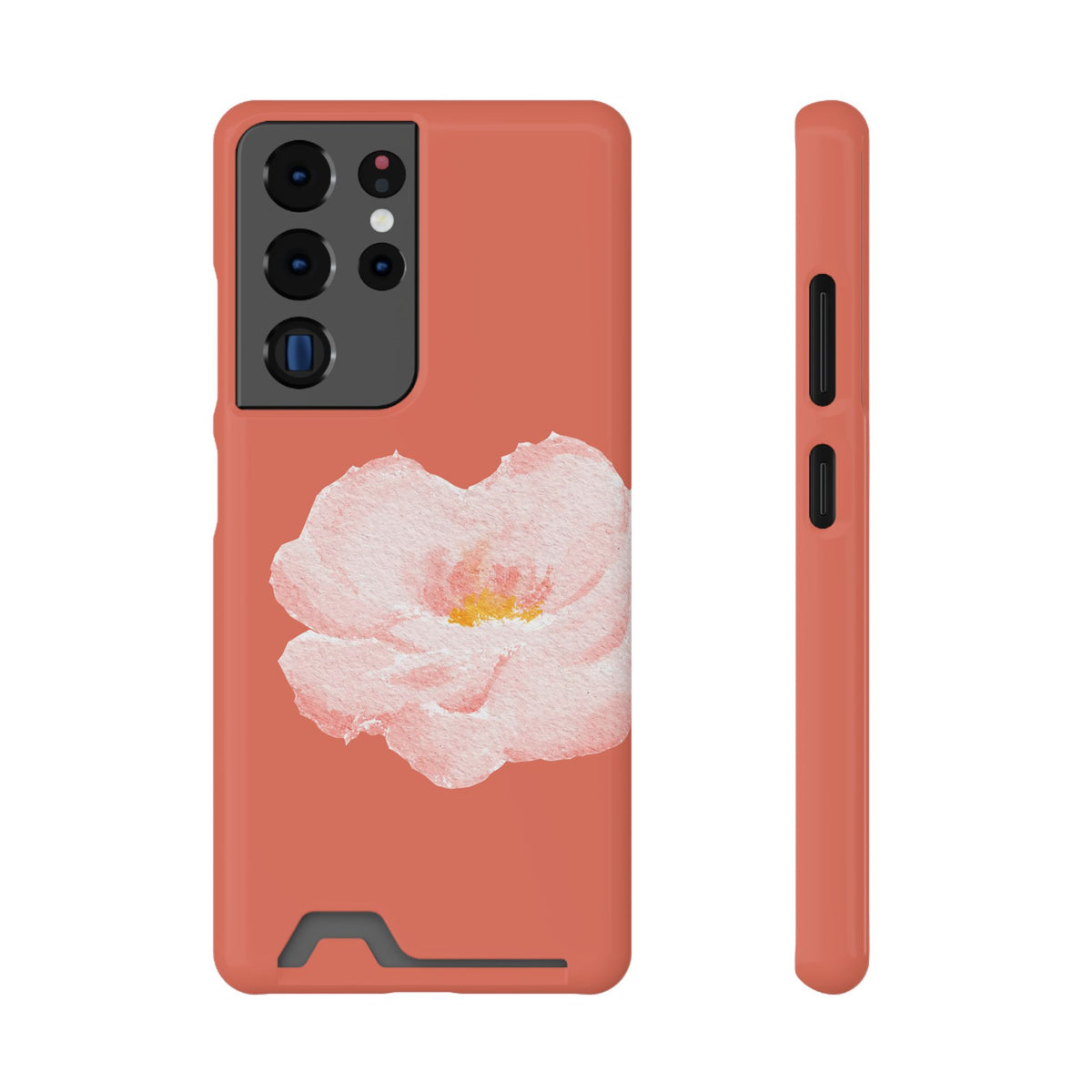 Coral Peony phone case with card holder for Samsung Galaxy S22 Plus, glossy finish