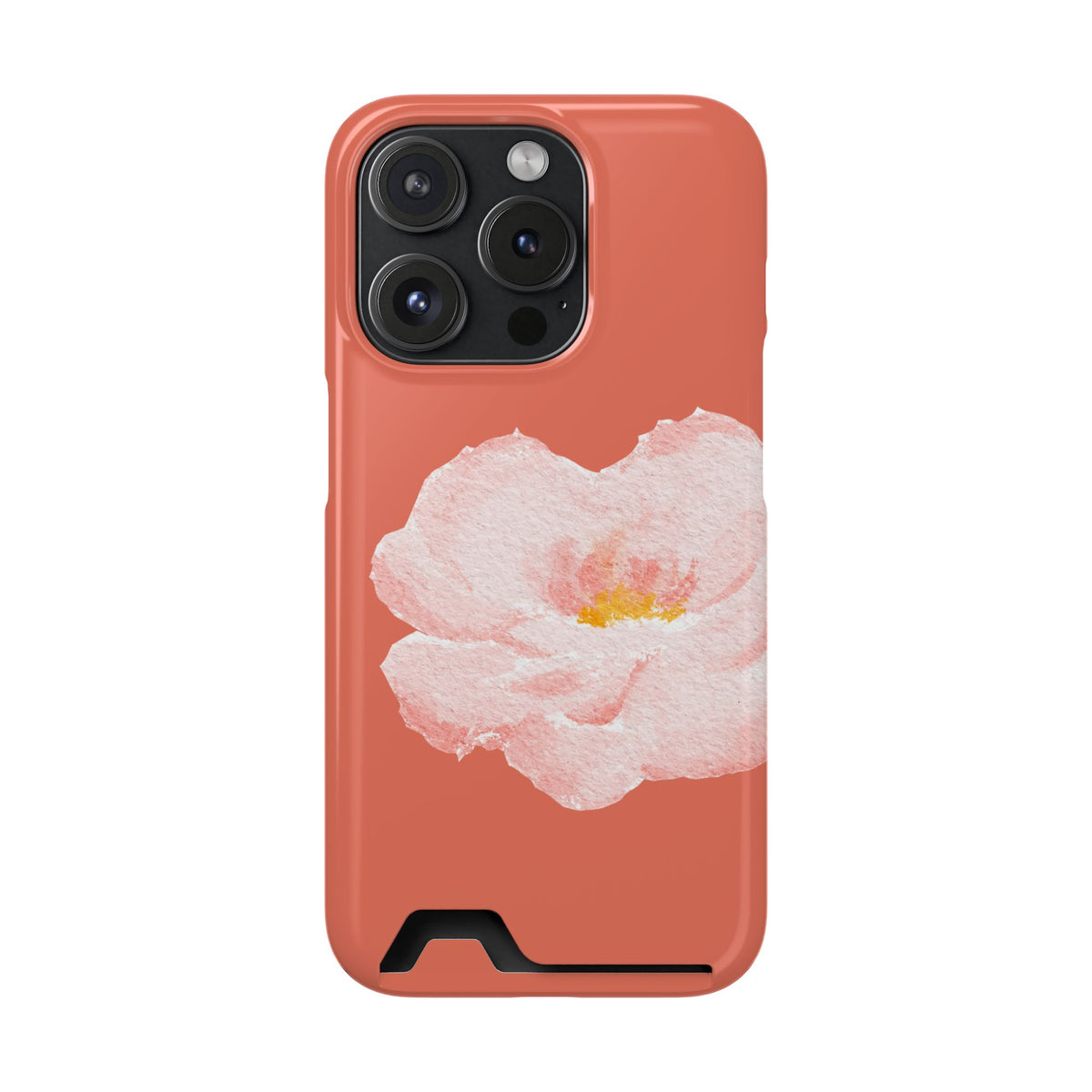 Coral Peony phone case with card holder for iPhone 15 Pro, glossy finish