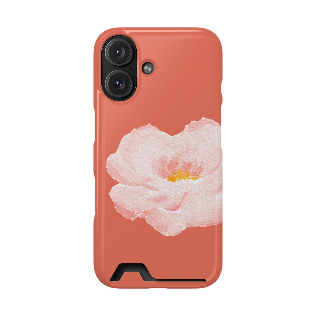 Coral Peony phone case with card holder for iPhone 16, glossy finish