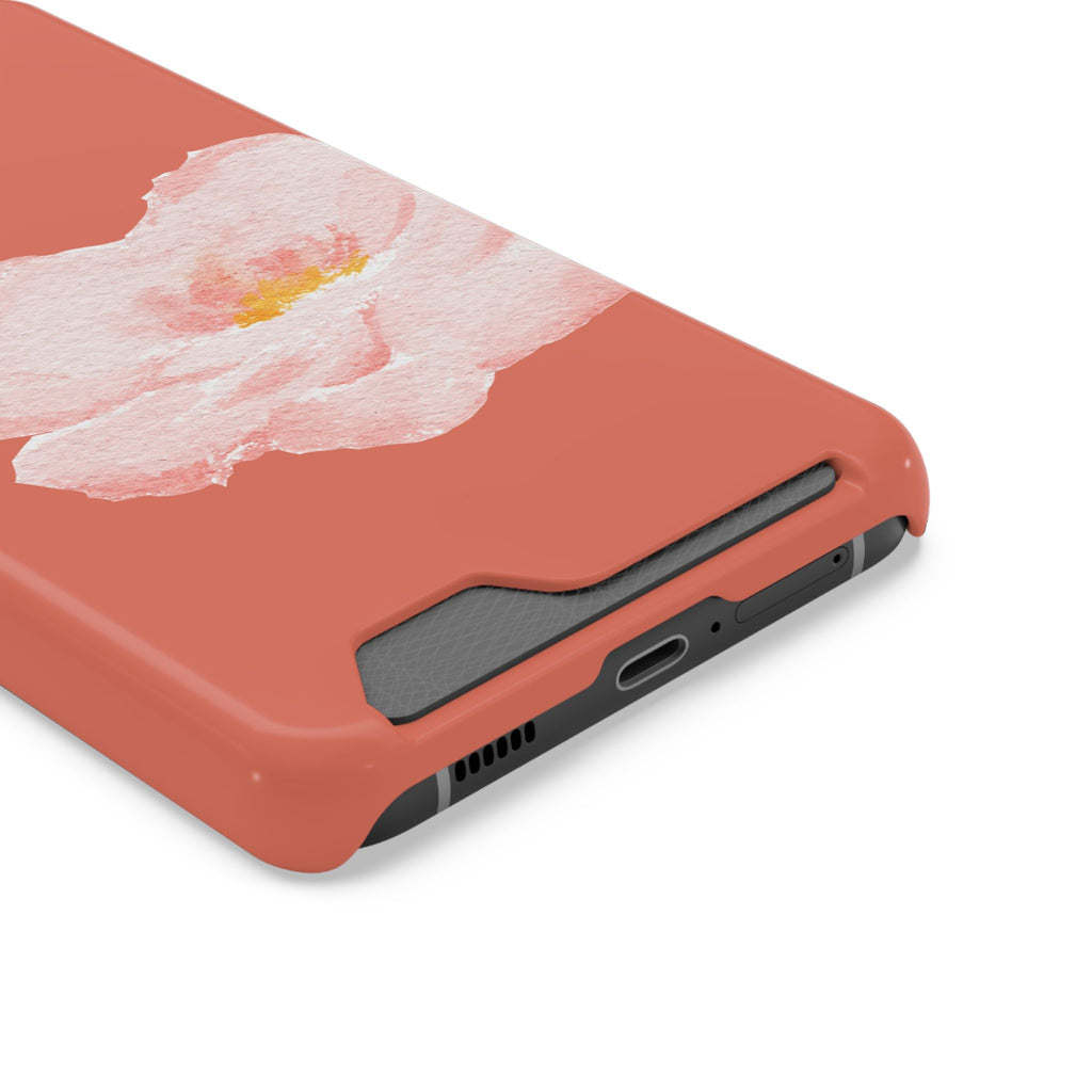 Coral Peony phone case with card holder, close-up of the card slot