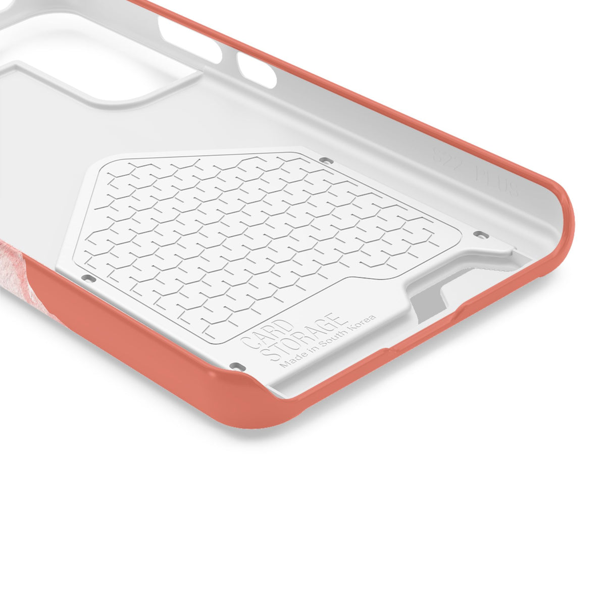 Coral Peony phone case with card holder, close-up of the inside