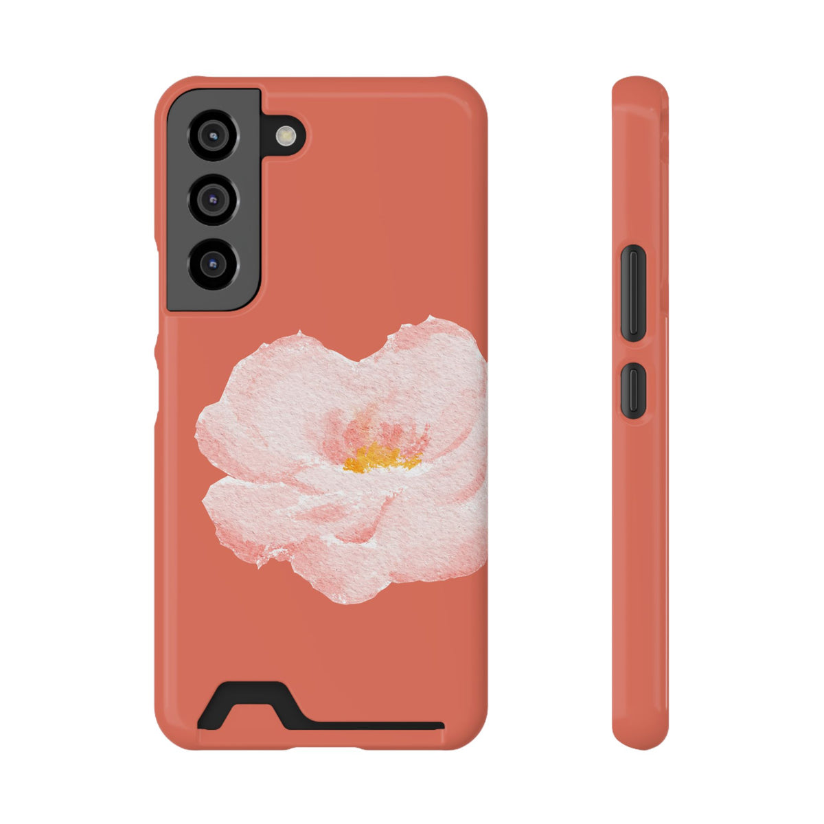 Coral Peony phone case with card holder for Samsung Galaxy S22, glossy finish