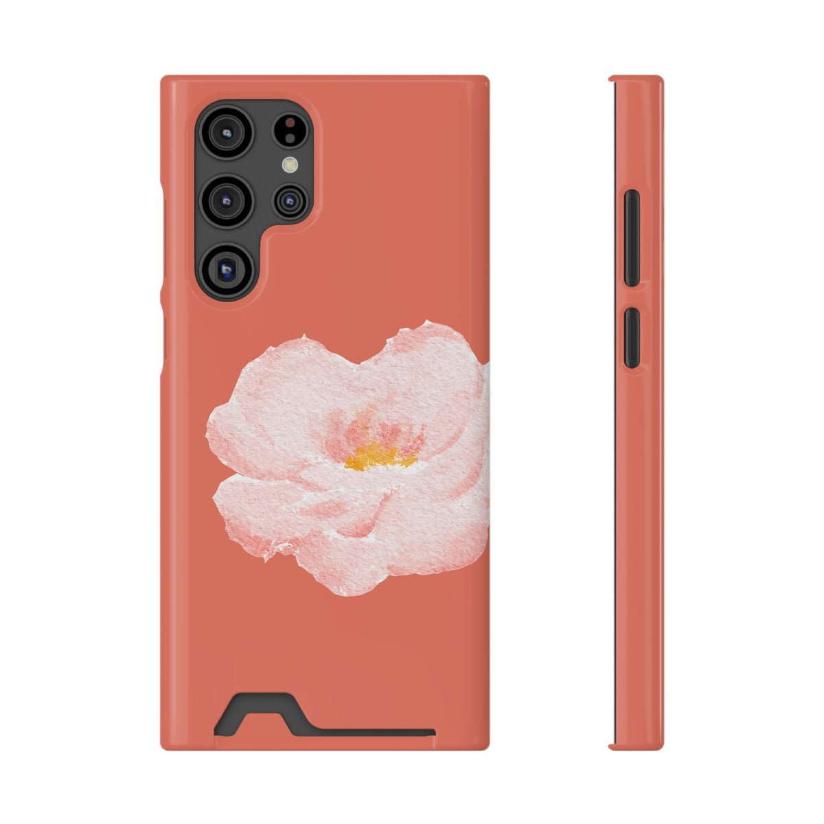 Coral Peony phone case with card holder for Samsung Galaxy S22 Ultra, glossy finish