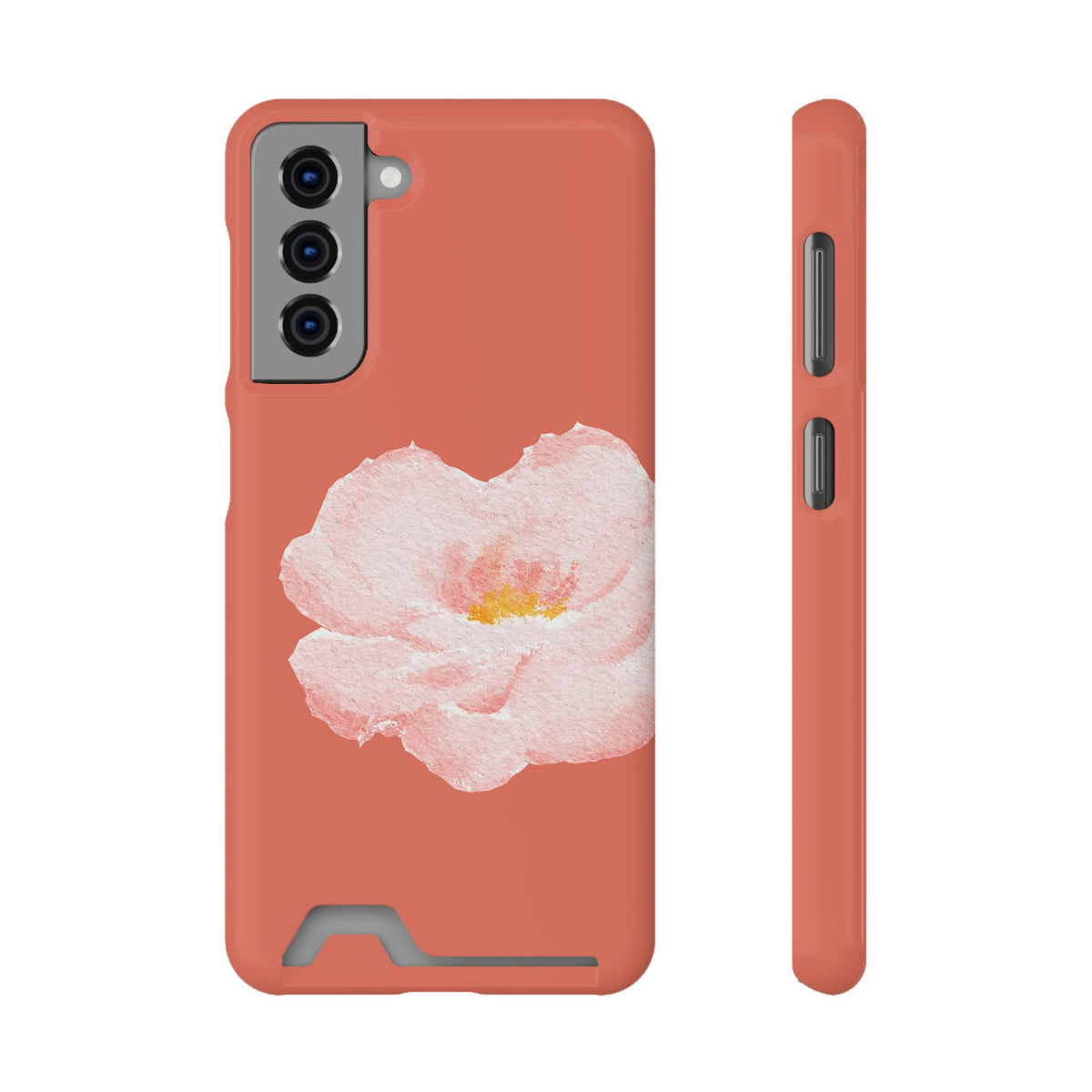 Coral Peony phone case with card holder for Samsung Galaxy S21, glossy finish