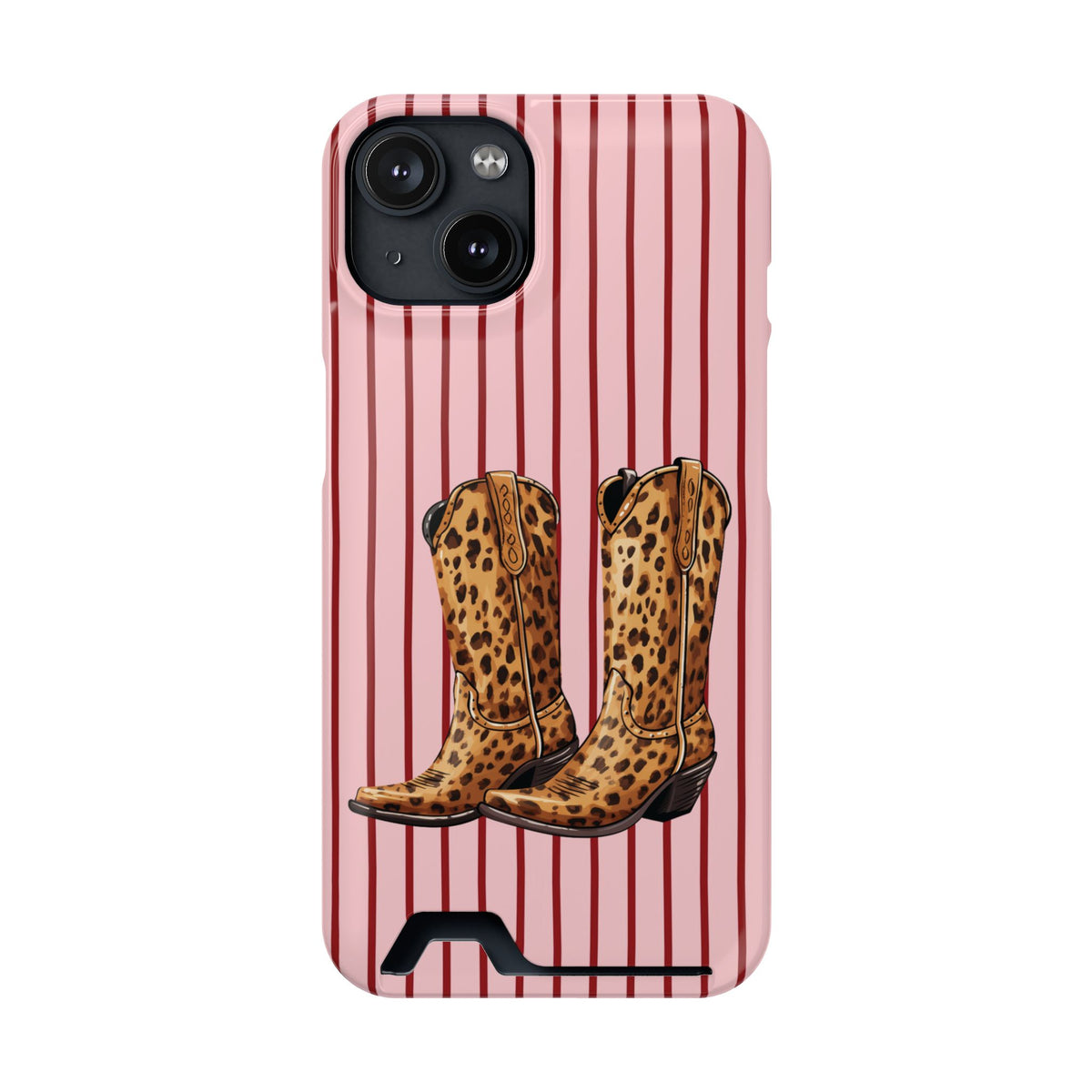 Cowgirl Boots phone case with card holder for iPhone 14, glossy finish