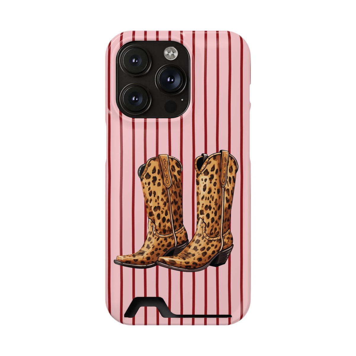 Cowgirl Boots phone case with card holder for iPhone 14 Pro, glossy finish