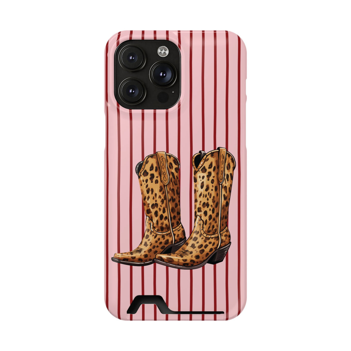 Cowgirl Boots phone case with card holder for iPhone 14 Pro Max, glossy finish
