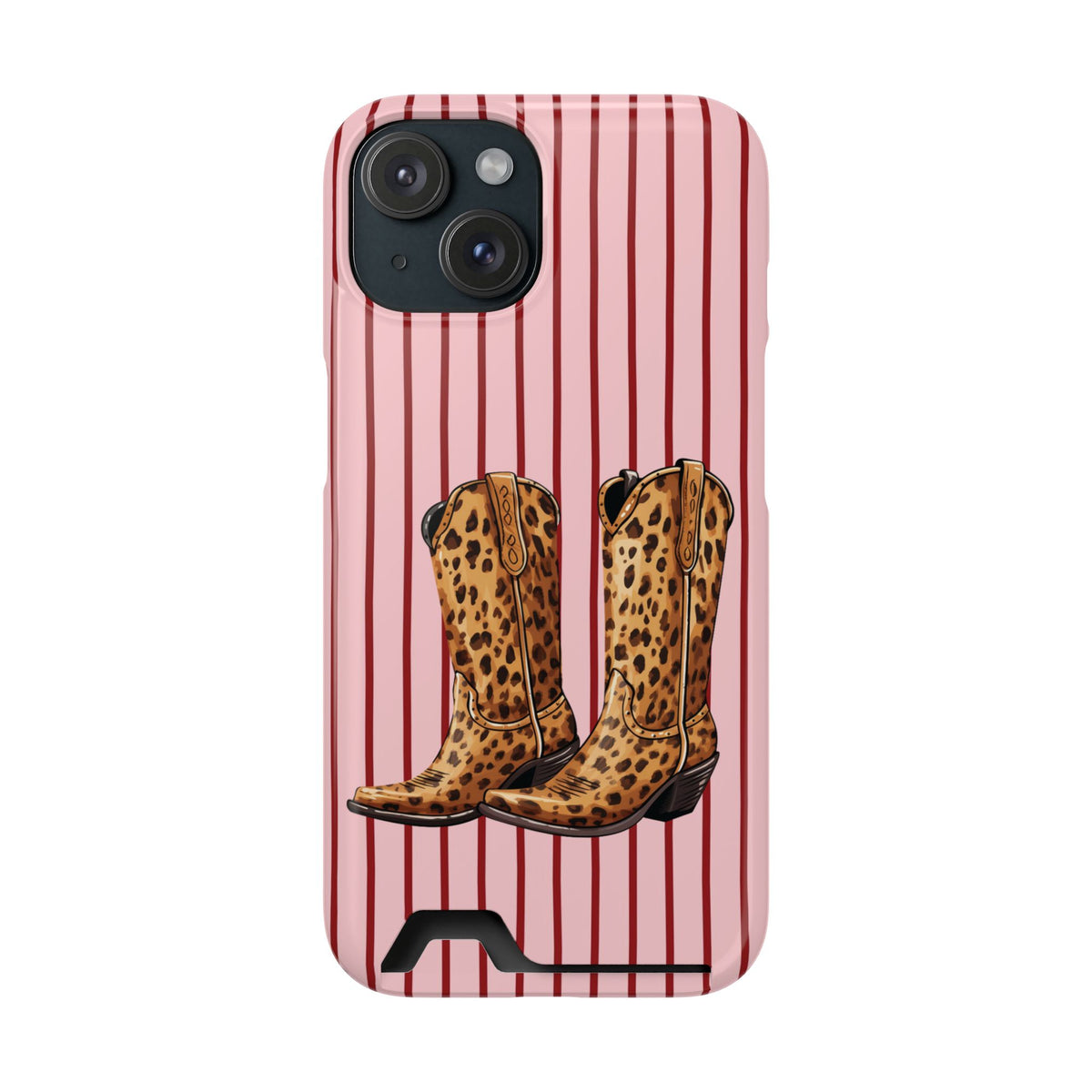 Cowgirl Boots phone case with card holder for iPhone 15, glossy finish