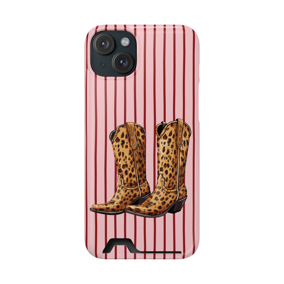 Cowgirl Boots phone case with card holder for iPhone 15 Plus, glossy finish
