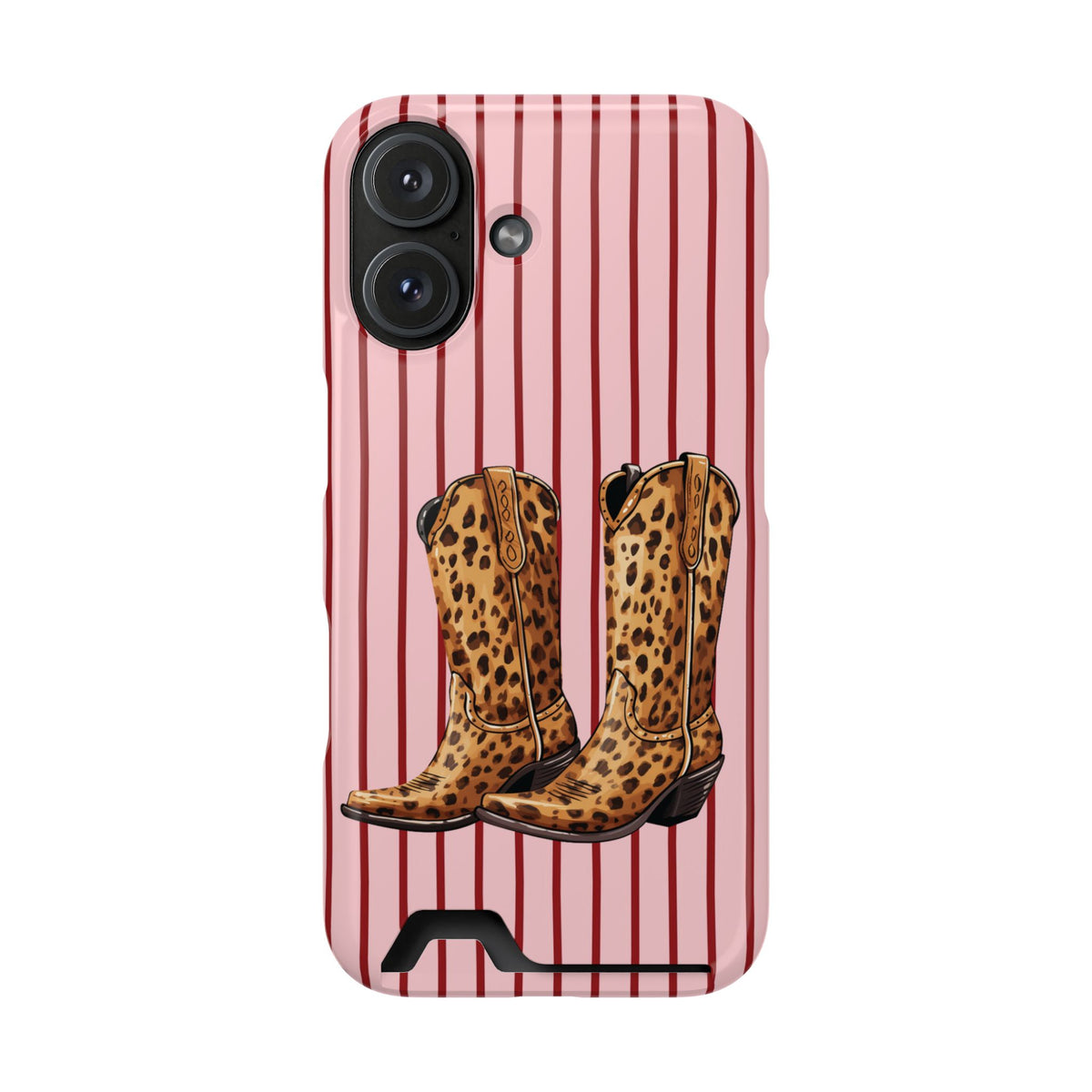 Cowgirl Boots phone case with card holder for iPhone 16, glossy finish