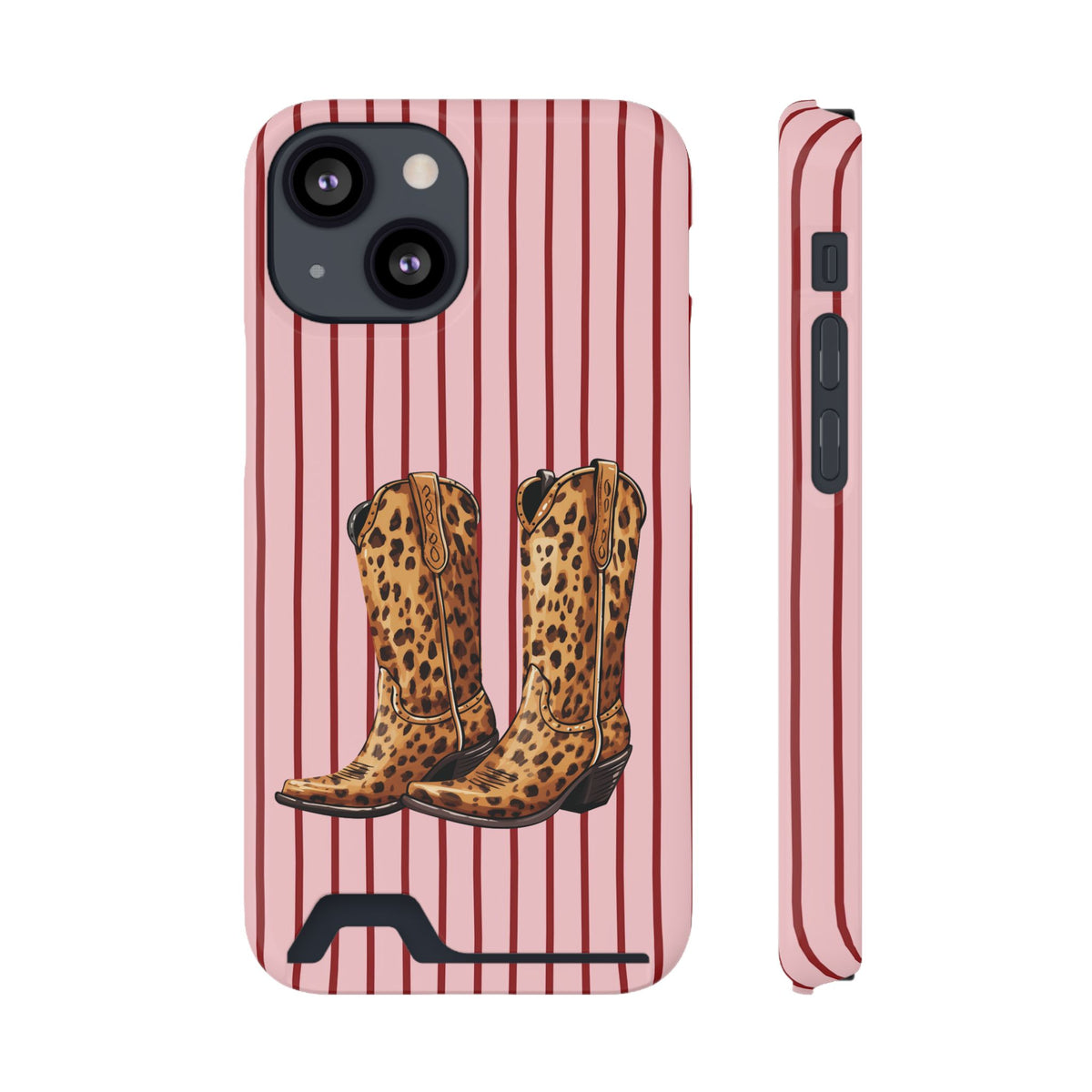 Cowgirl Boots phone case with card holder for iPhone 13 Mini, glossy finish