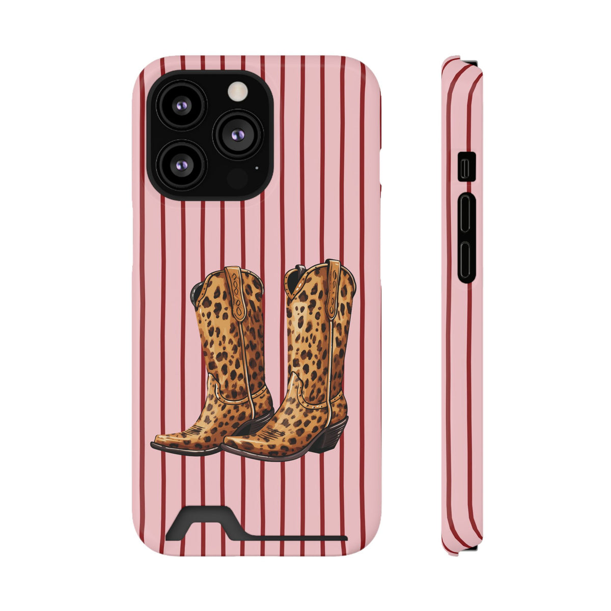 Cowgirl Boots phone case with card holder for iPhone 13 Pro, glossy finish