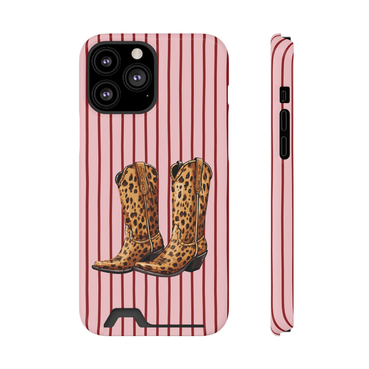 Cowgirl Boots phone case with card holder for iPhone 13 Pro Max, glossy finish