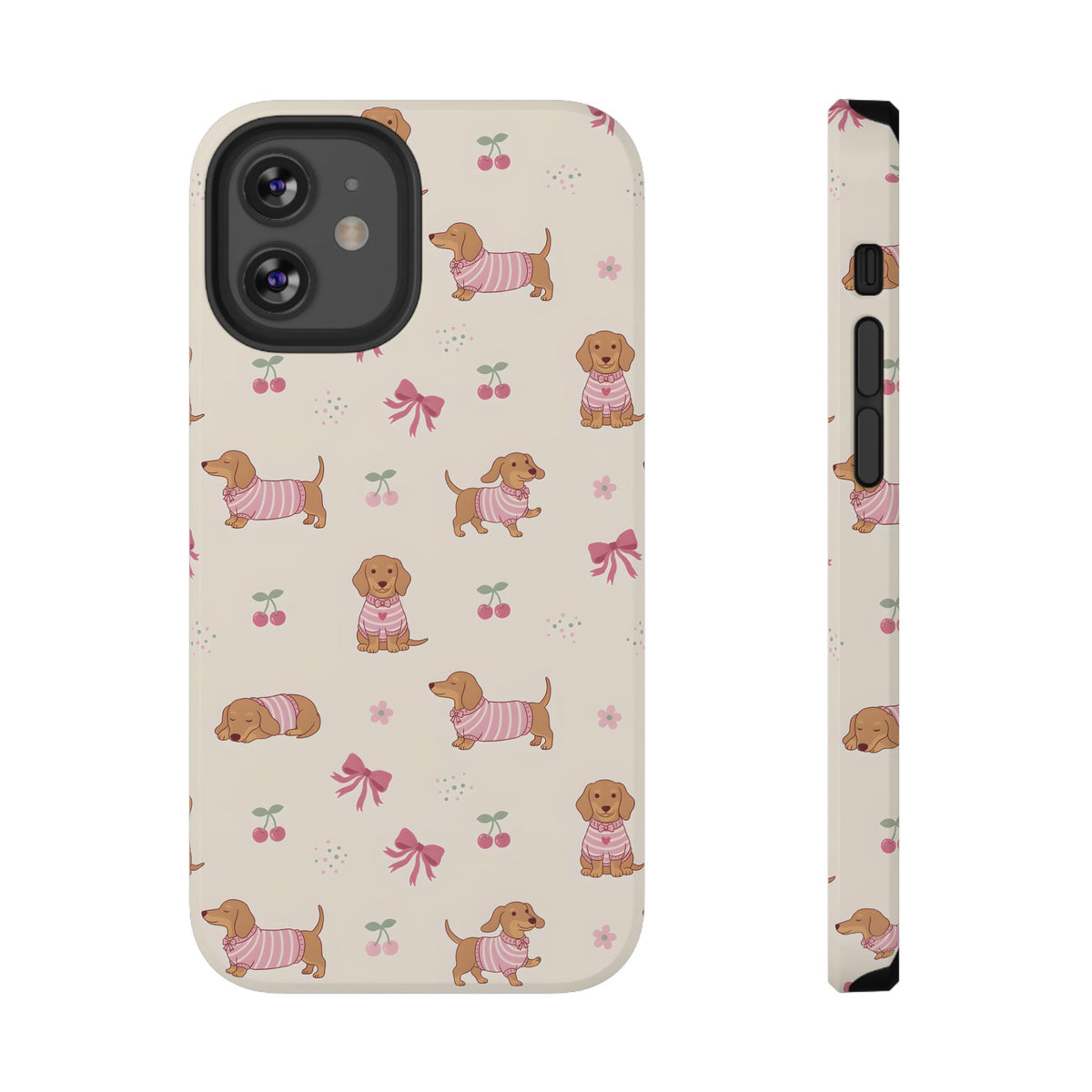 Dachshund Cherry protective phone case for iPhone 12 Mini, glossy finish