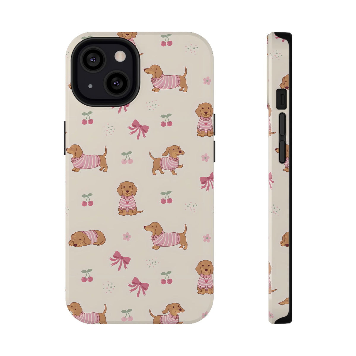 Dachshund Cherry protective phone case for iPhone 13, glossy finish