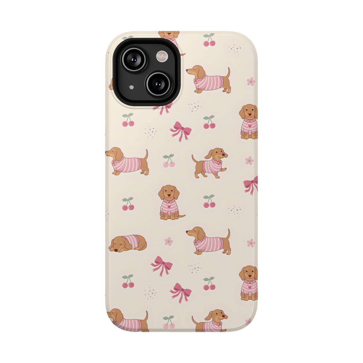Dachshund Cherry protective phone case for iPhone 14, glossy finish