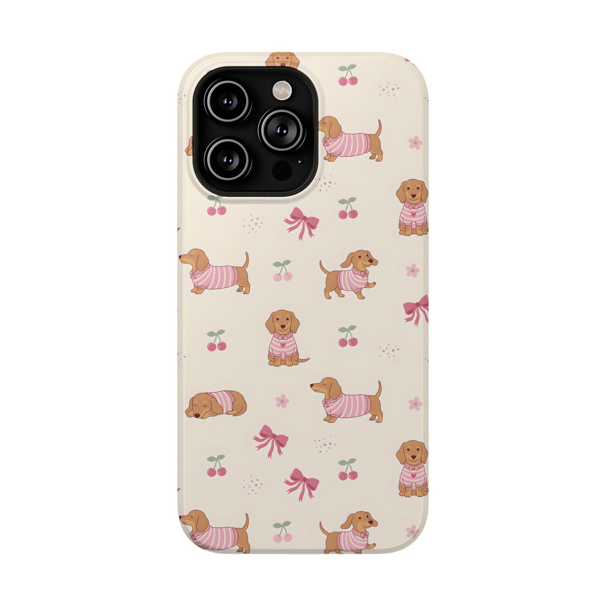 Dachshund Cherry protective phone case for iPhone 14 Pro Max, glossy finish