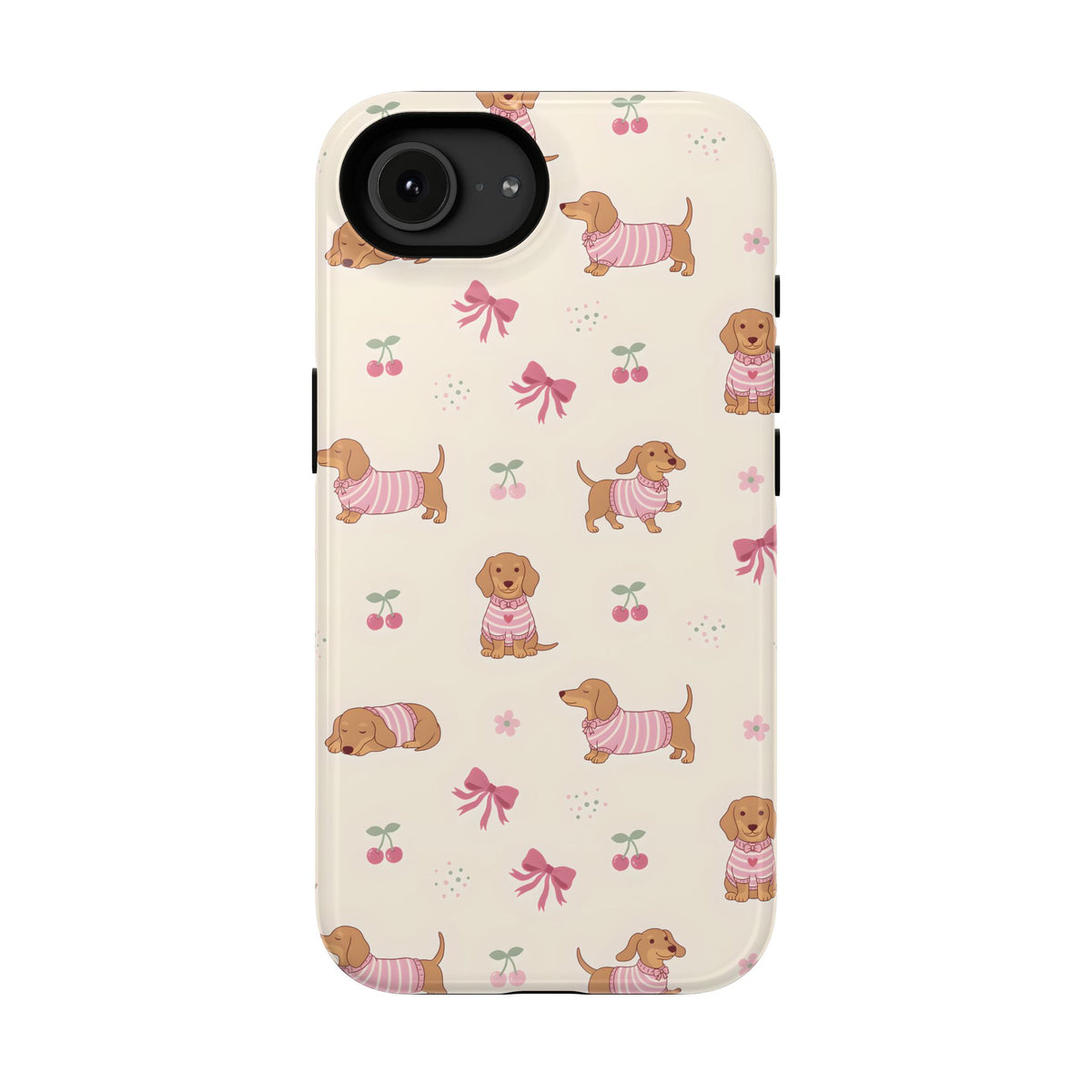Dachshund Cherry protective phone case for iPhone 16e, glossy finish