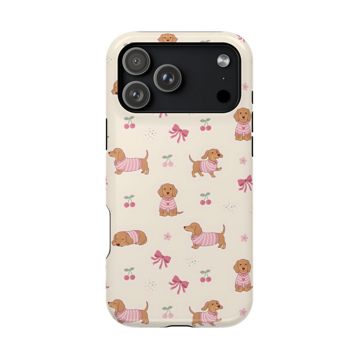 Dachshund Cherry protective phone case for iPhone 18 Pro Max, glossy finish
