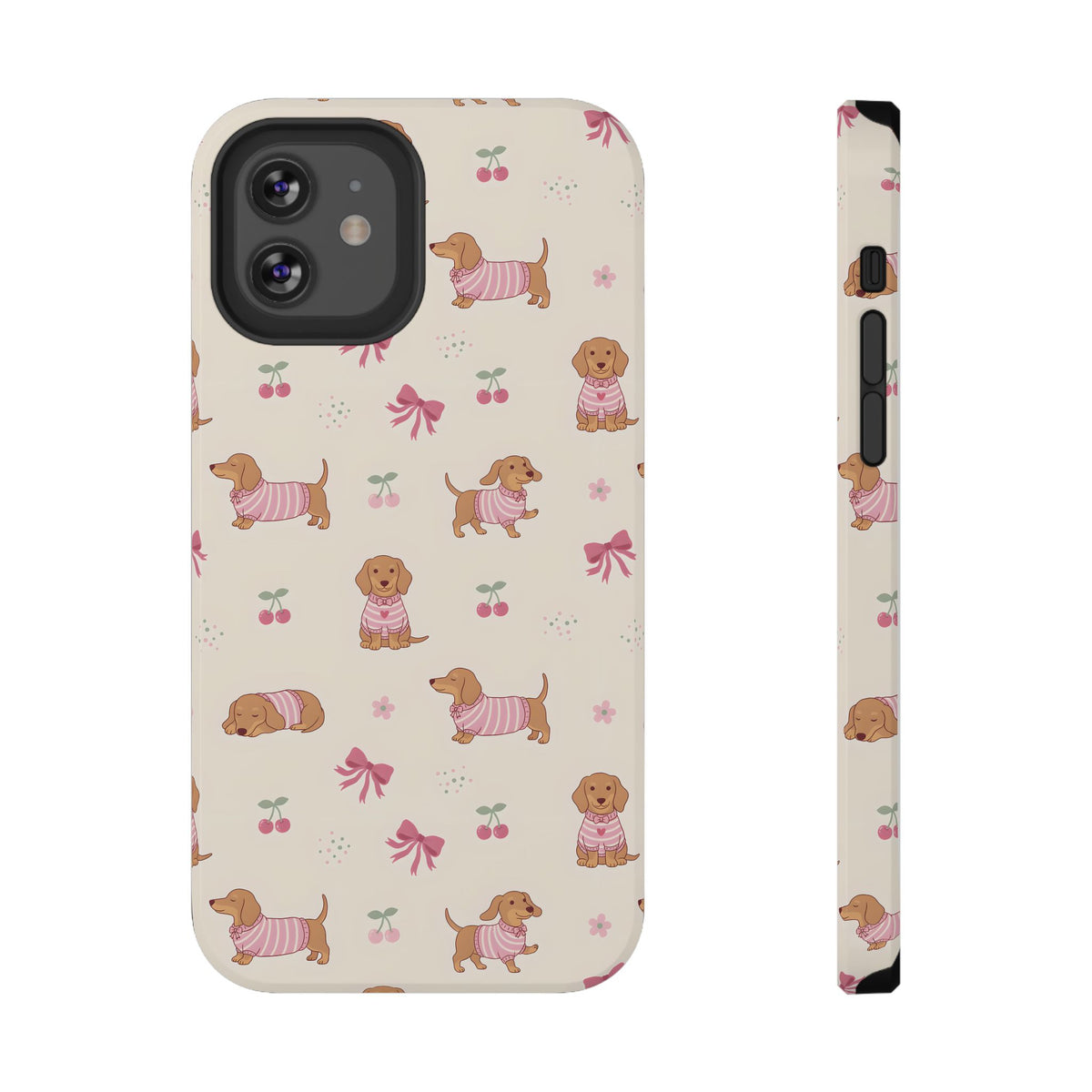 Dachshund Cherry protective phone case for iPhone 12, glossy finish