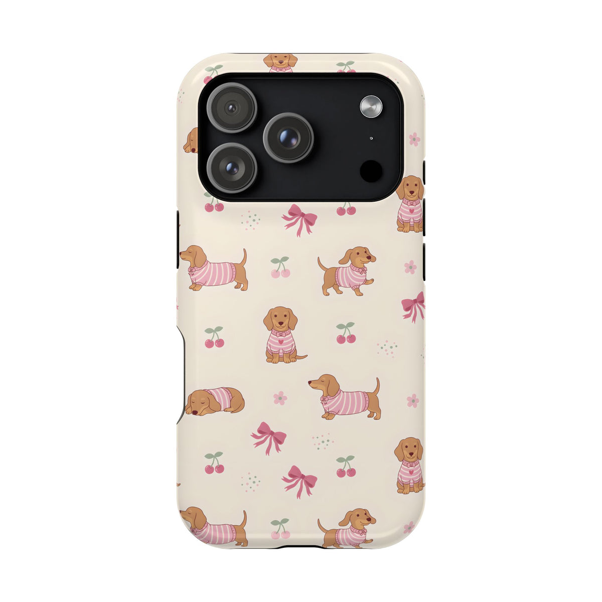 Dachshund Cherry MagSafe case for iPhone 18 Pro, glossy finish