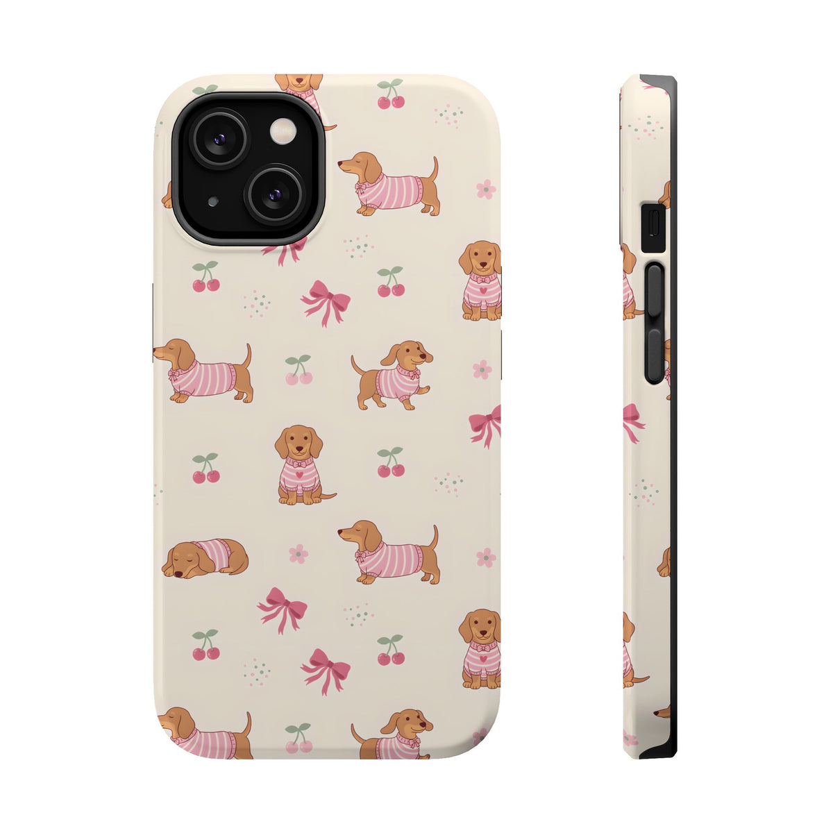 Dachshund Cherry MagSafe case for iPhone 14, glossy finish
