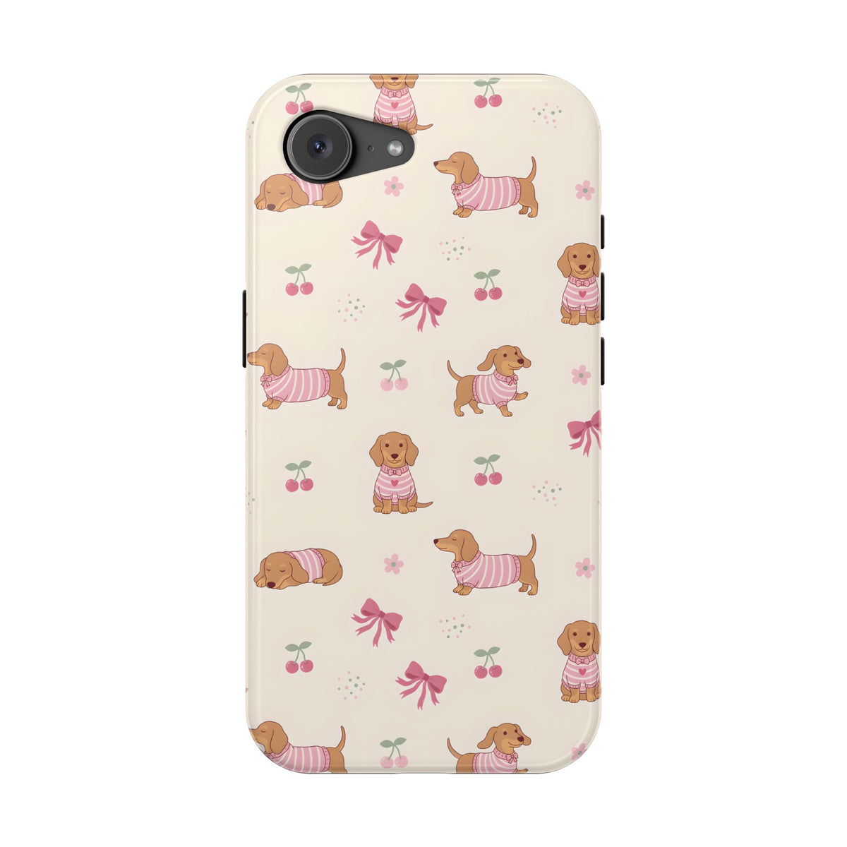 Dachshund Cherry MagSafe case for iPhone 16e, glossy finish