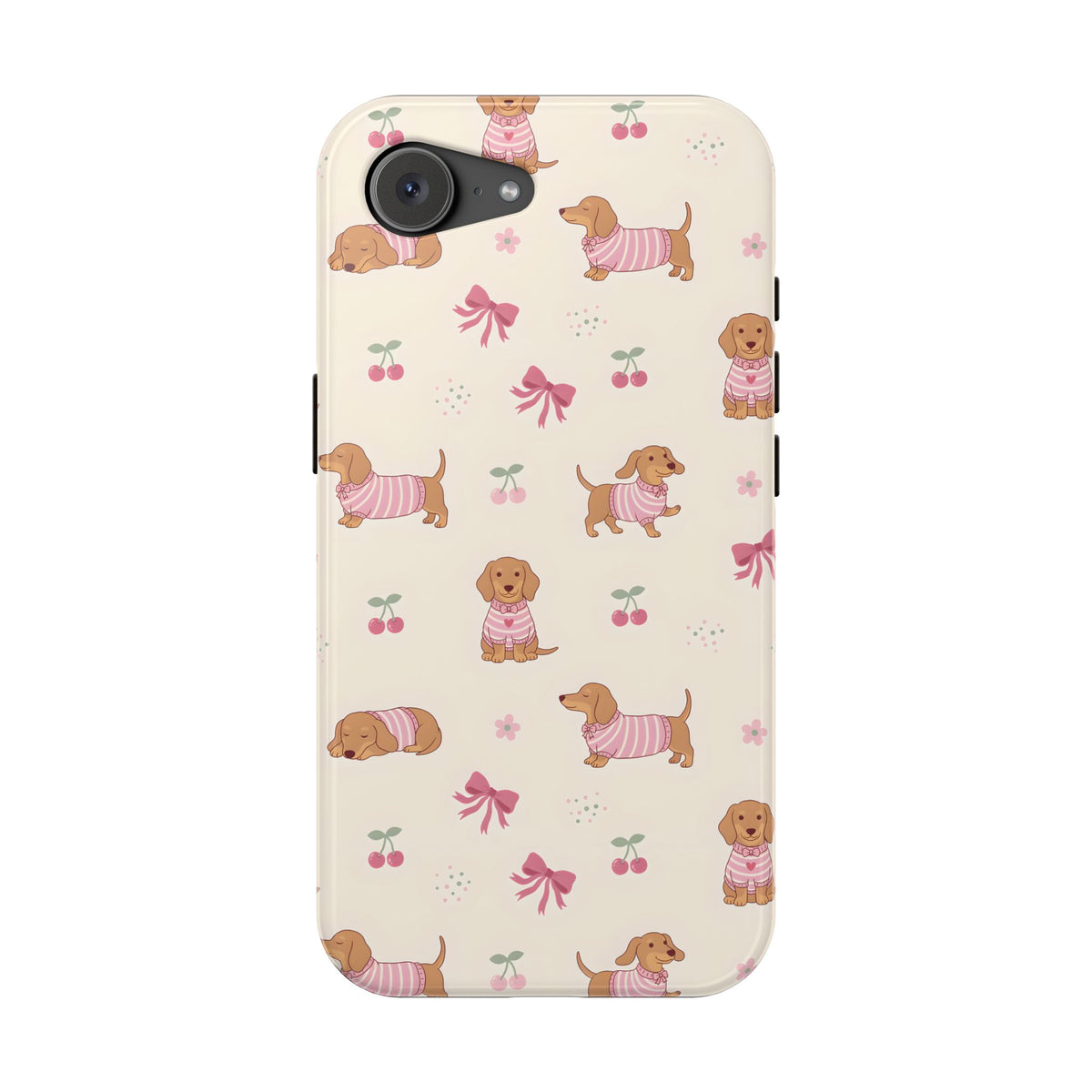 Dachshund Cherry MagSafe case for iPhone 17e, glossy finish