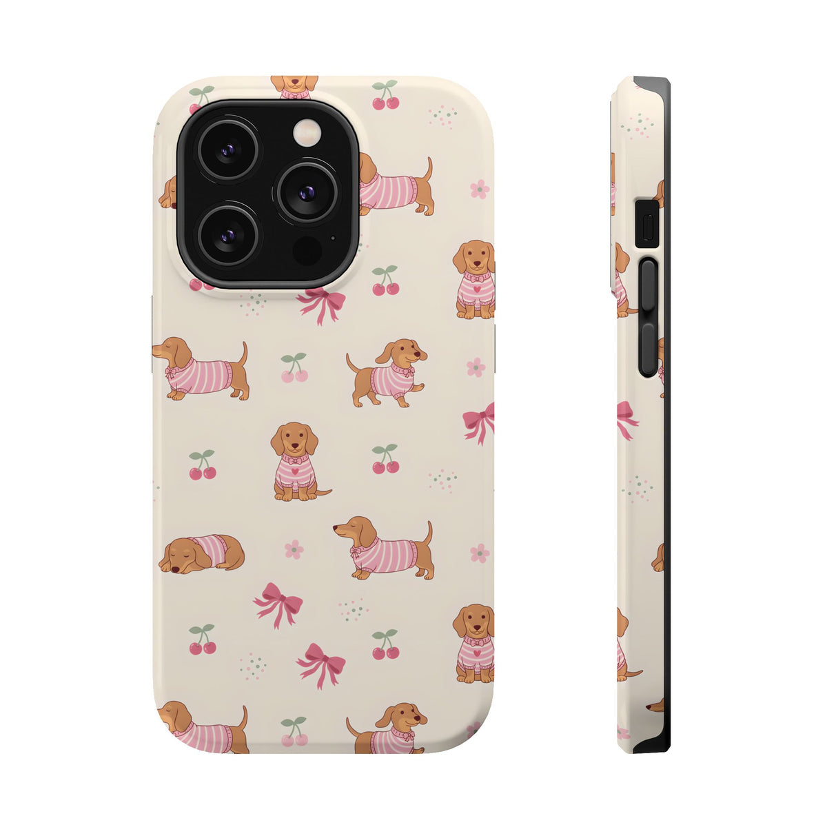 Dachshund Cherry MagSafe case for iPhone 14 Pro, glossy finish