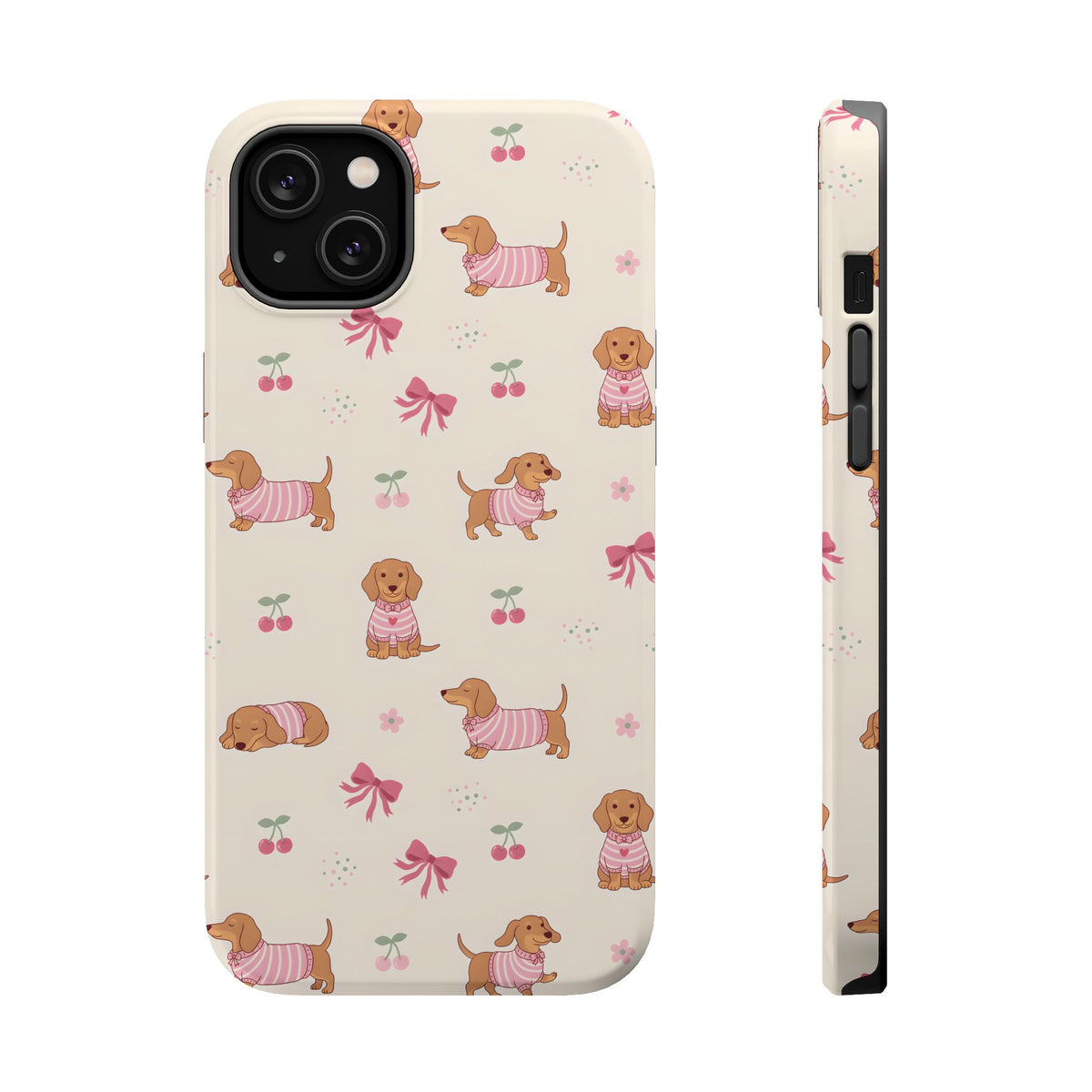 Dachshund Cherry MagSafe case for iPhone 14 Plus, glossy finish