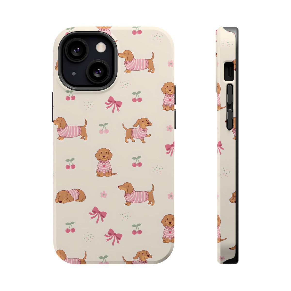 Dachshund Cherry MagSafe case for iPhone 13 Mini, glossy finish