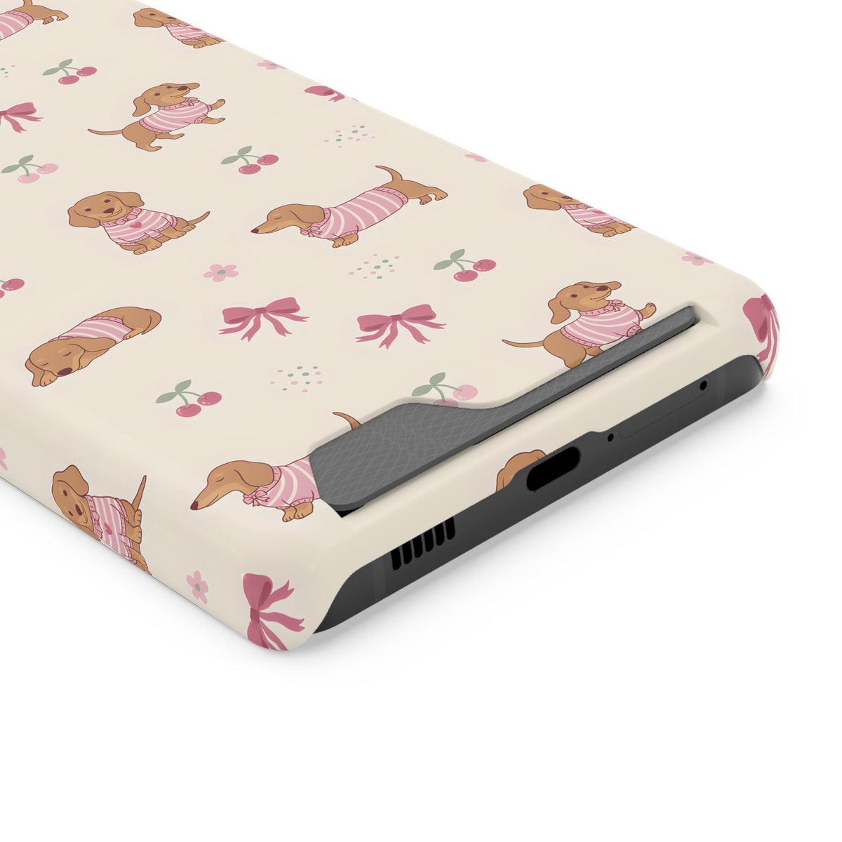 Dachshund Cherry phone case with card holder for Samsung Galaxy S21 Ultra, glossy finish