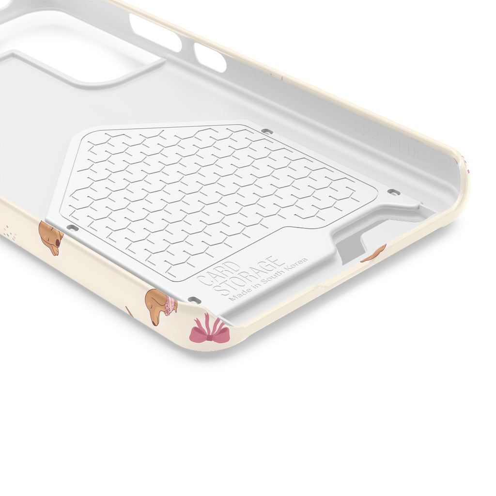 Dachshund Cherry phone case with card holder, close-up of the inside