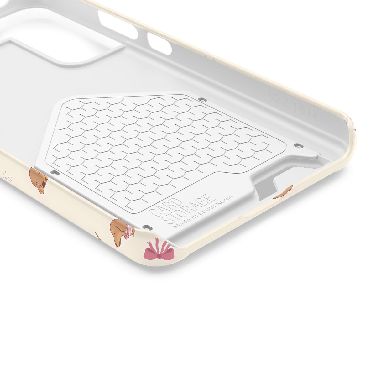 Dachshund Cherry phone case with card holder, close-up of the inside