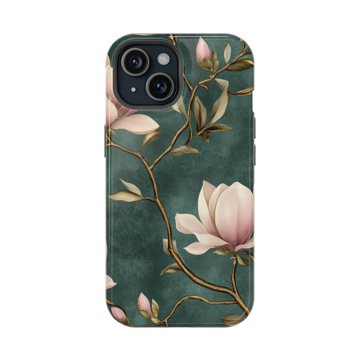 Emerald Magnolia protective phone case for iPhone 15, glossy finish