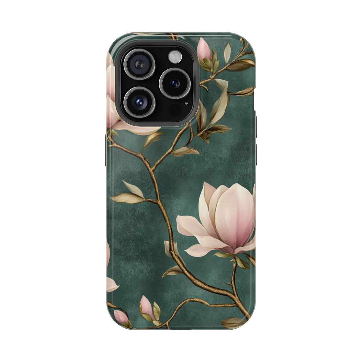 Emerald Magnolia protective phone case for iPhone 15 Pro, glossy finish