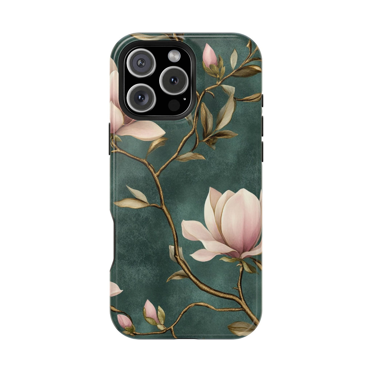 Emerald Magnolia protective phone case for iPhone 16 Pro Max, glossy finish