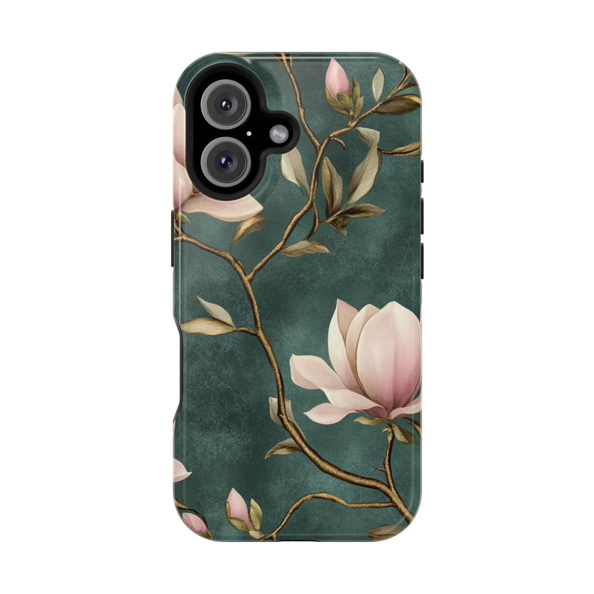 Emerald Magnolia protective phone case for iPhone 16, glossy finish