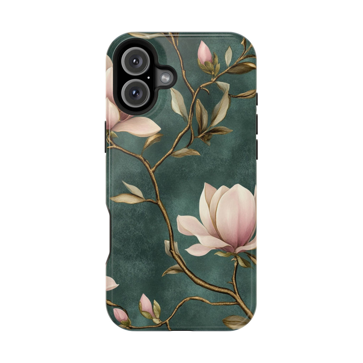 Emerald Magnolia protective phone case for iPhone 16 Plus, glossy finish